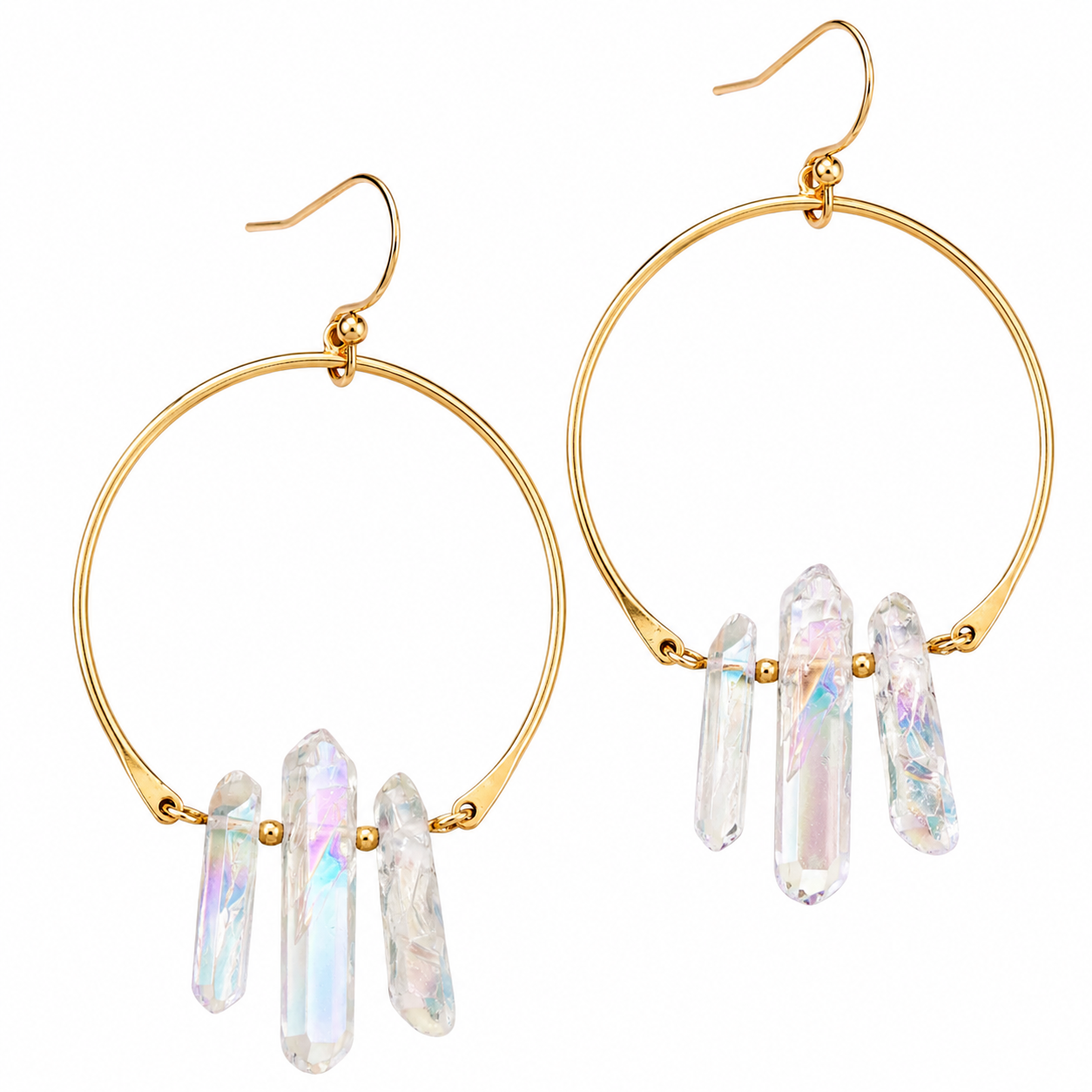 Luna Norte Quartz Nova earrings featuring shiny, faceted quartz stones set in elegant earring designs.