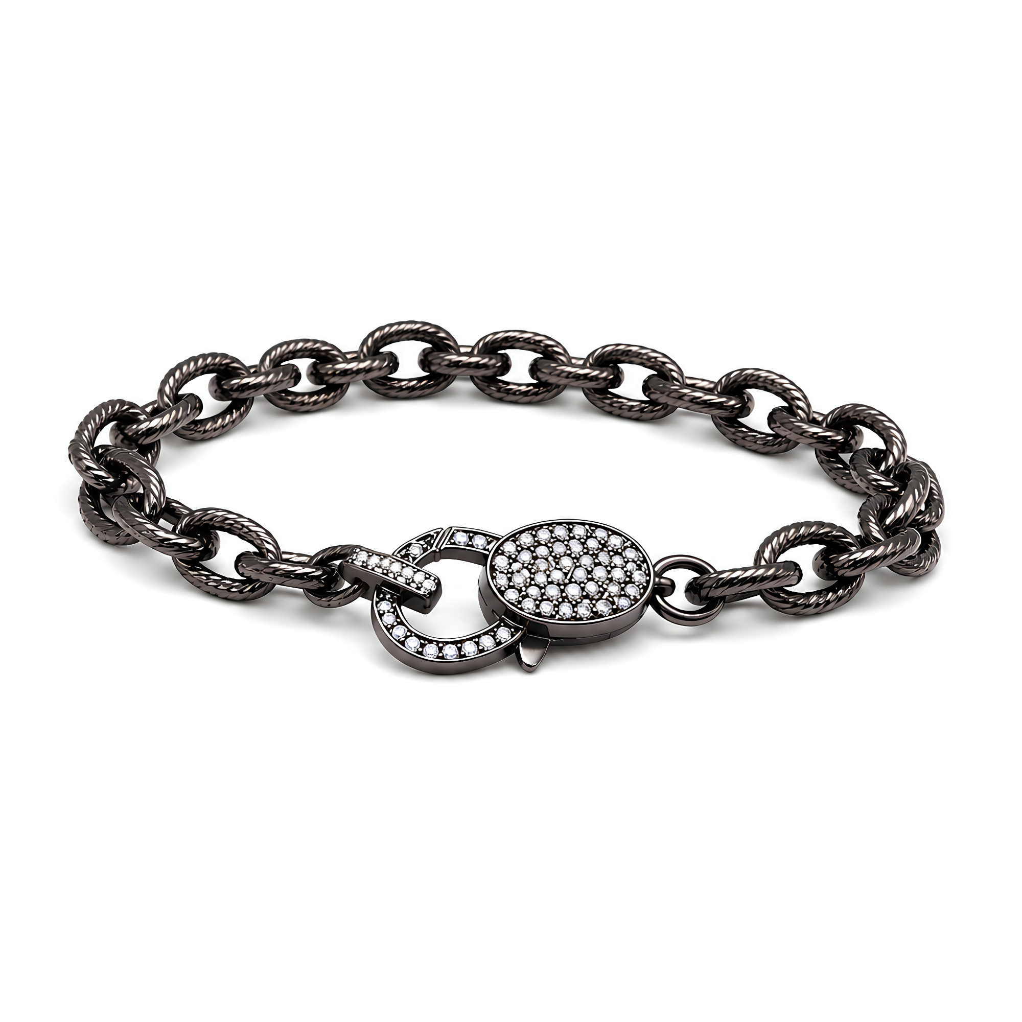 Chain Link Bracelet W/ Pave Clasp