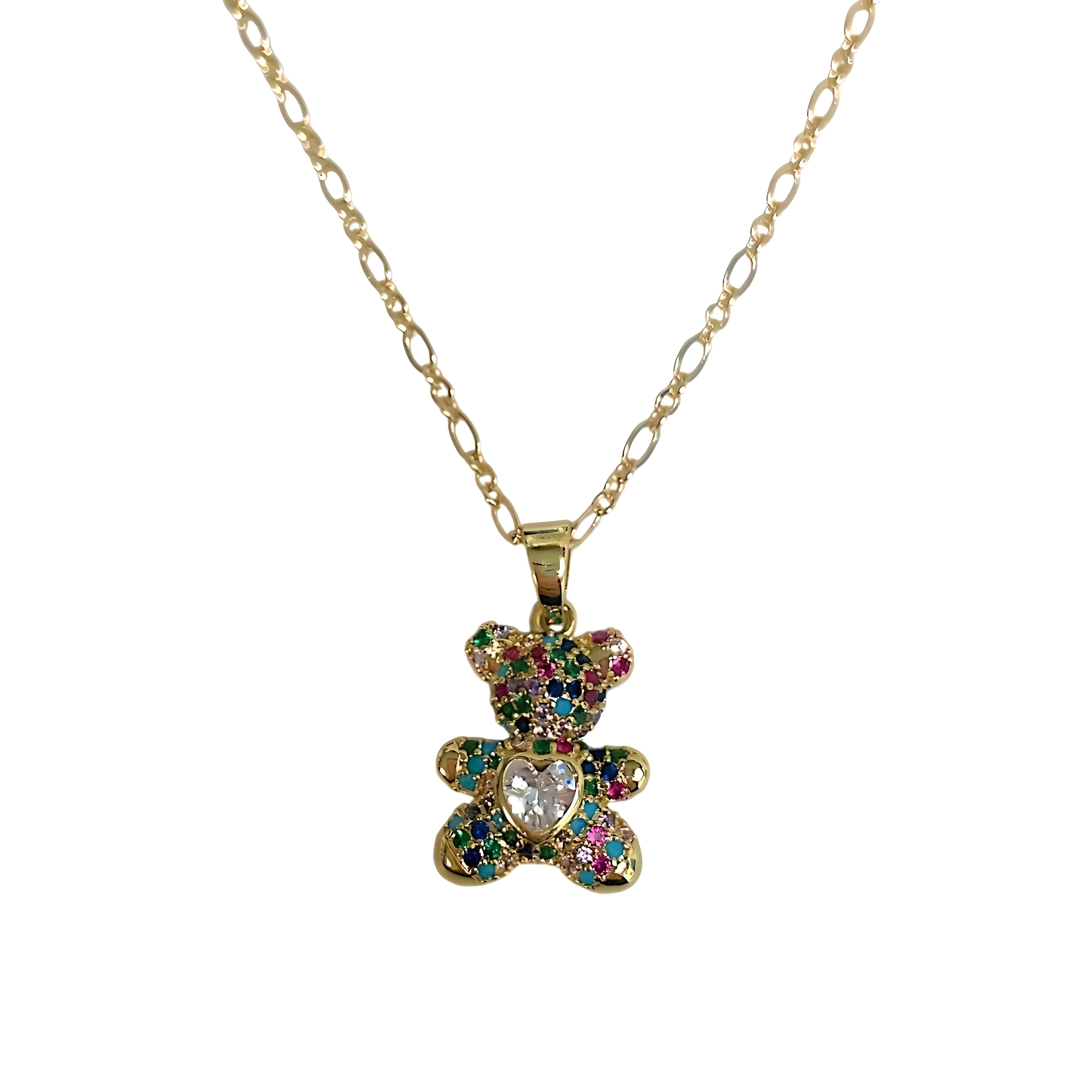 Multi Teddy & Heart CZ Necklace