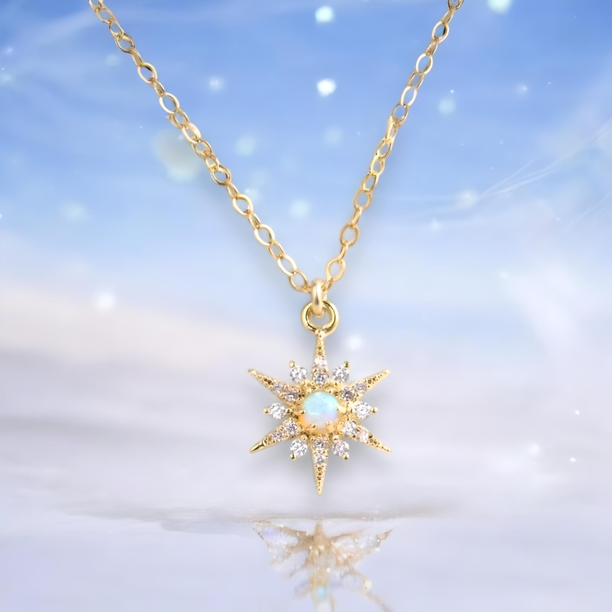 Celestial Opal Starburst CZ Necklace