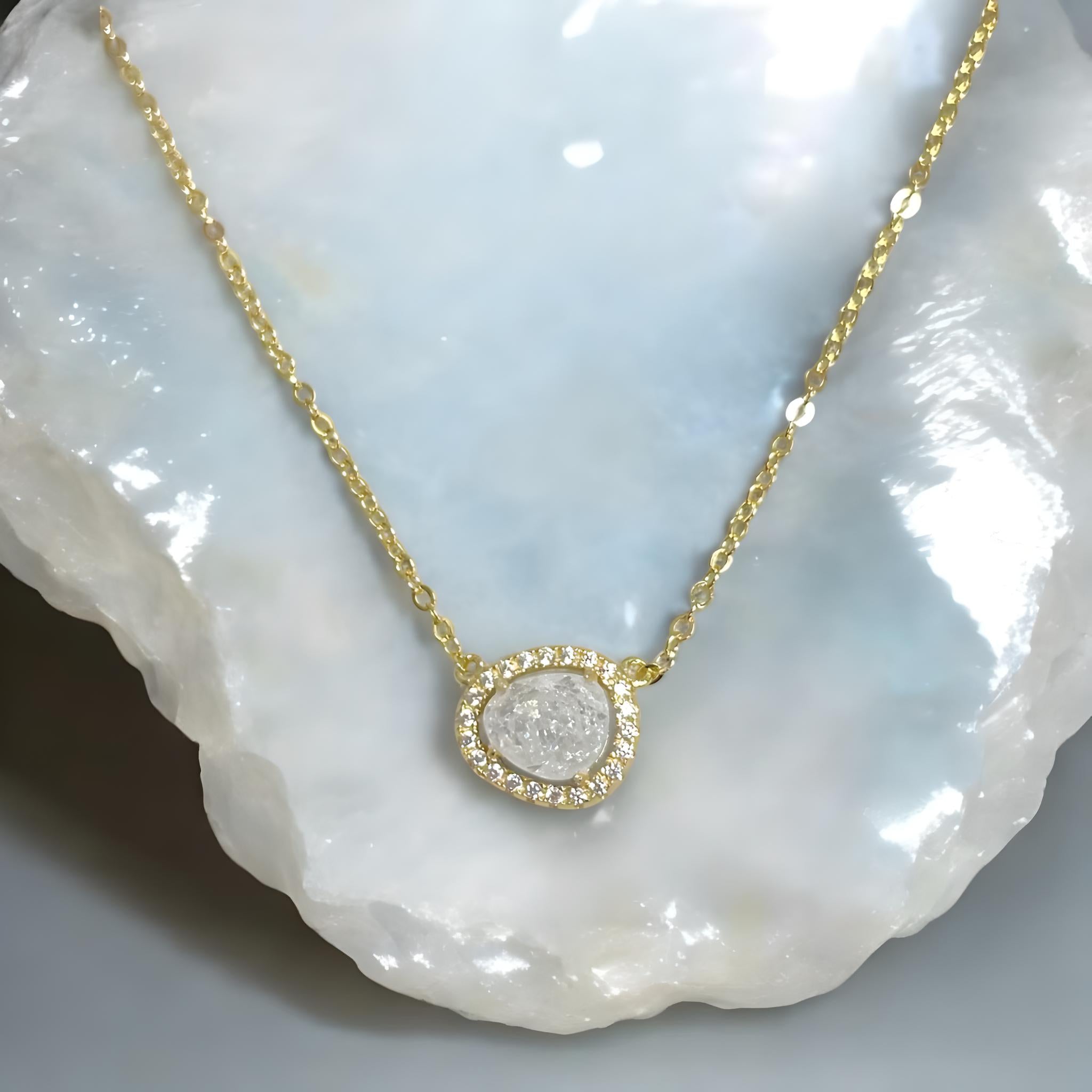 Opal Druzy Stone CZ Necklace