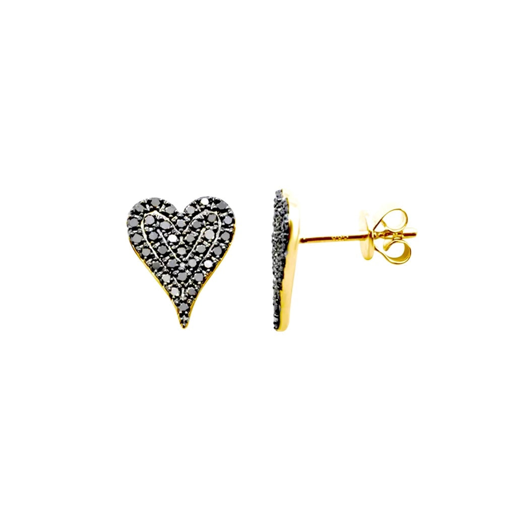 Mini Black Pave Heart Stud Earrings