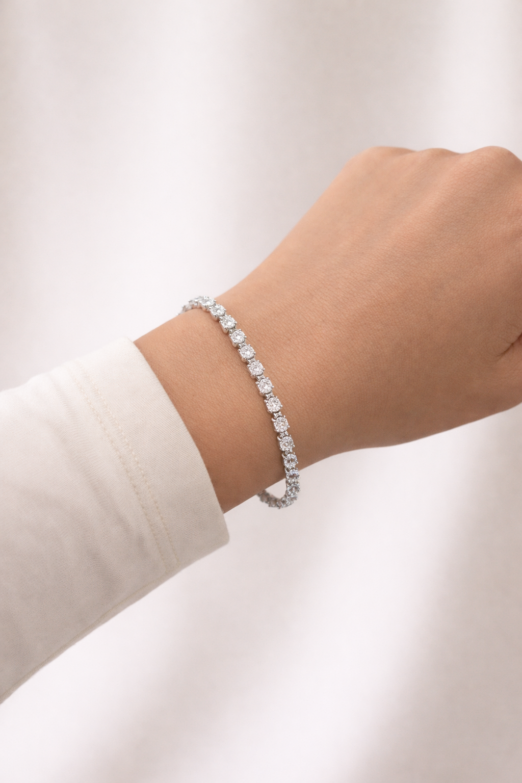 Platinum Coated Square x Circle Tennis Bracelet- B1070S