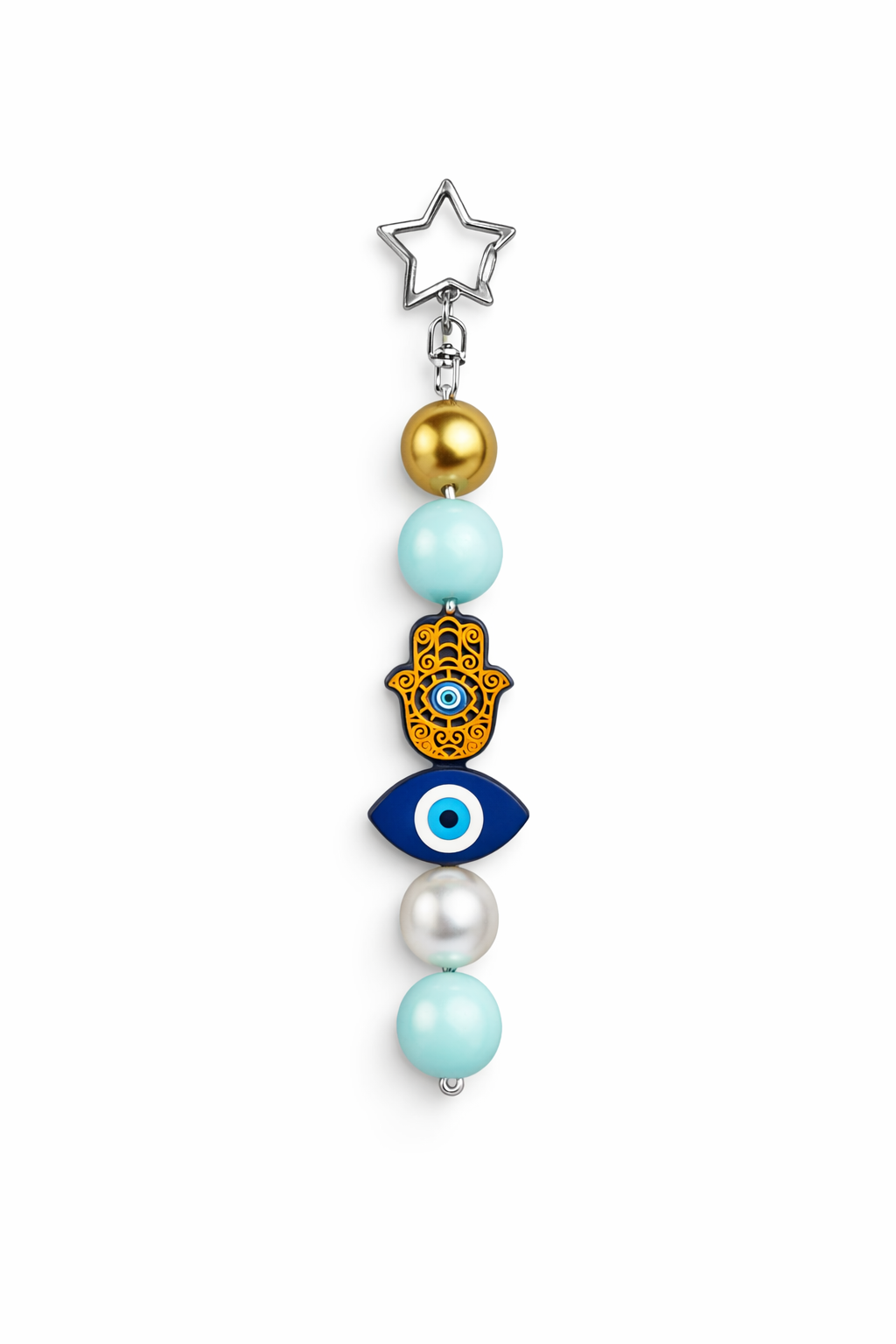 Jules by the Sea Evil Eye collection keychain or bag charm with colorful evil eye design and decorative beads.