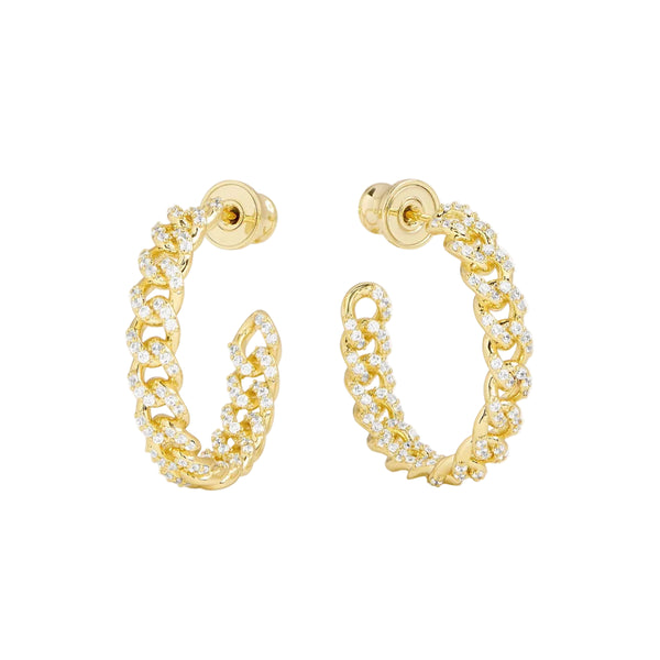 Melinda Maria Pavé Julian Chain Hoops 1" featuring sparkling pave details and a stylish hoop design.