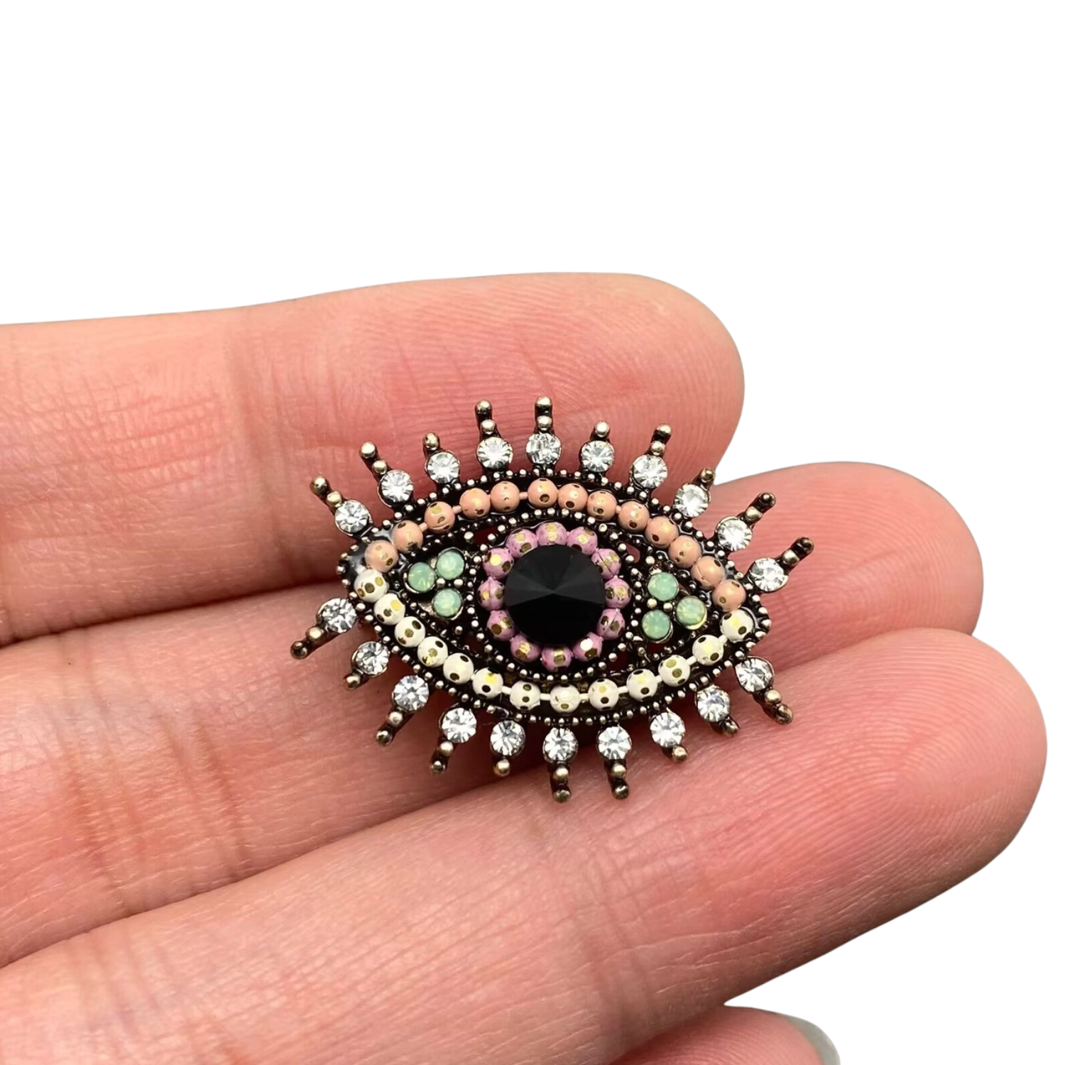 Sparkling CZ Evil Eye vintage brooch with intricate design and shiny stones, crafted by Private Label.