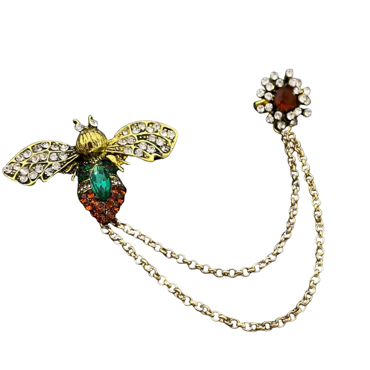 Vintage rhinestone bee brooch with detailed wing and body design, crafted by Private Label, displayed on a neutral background.