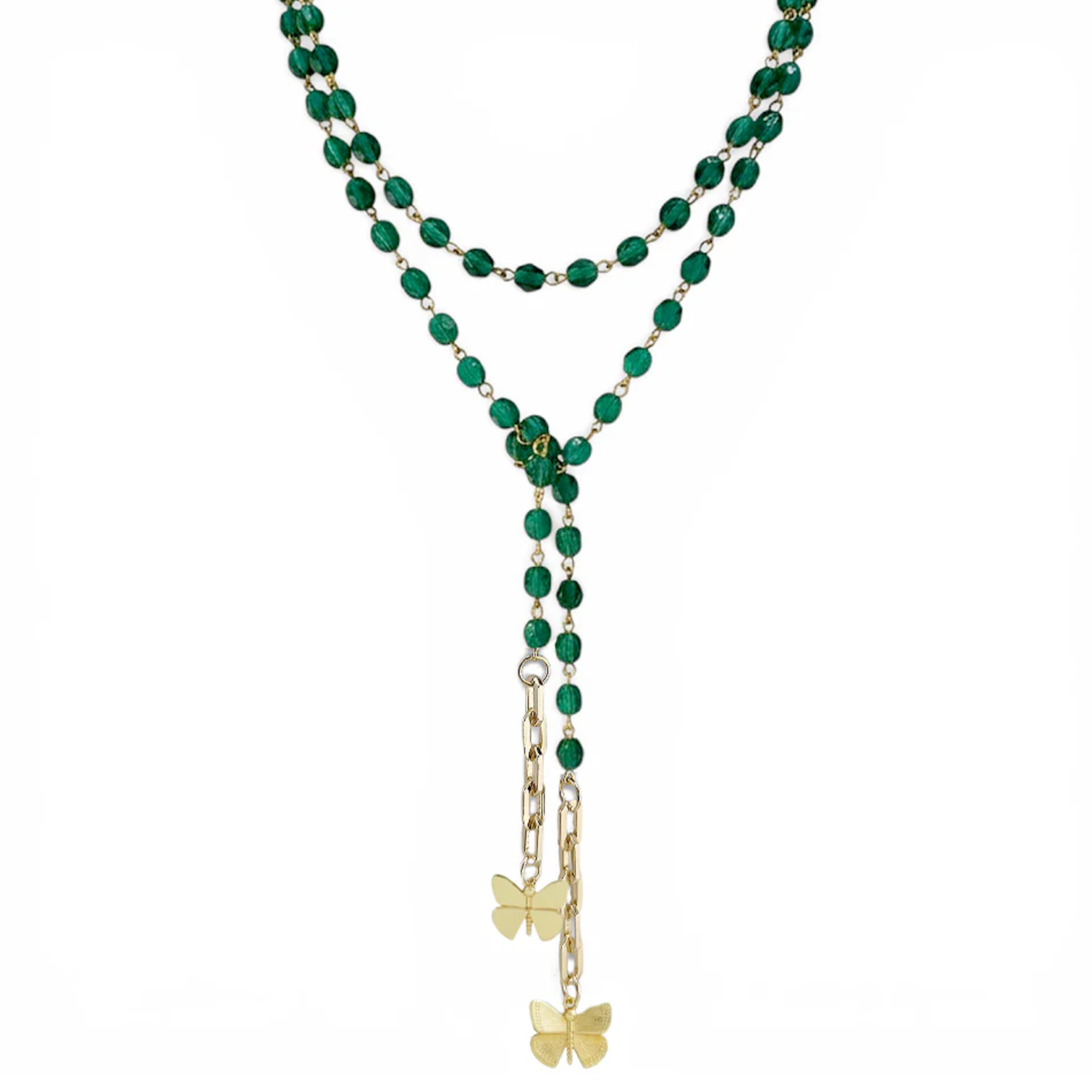 Love Lisa Bailey Butterfly Wrap Lariat Necklace featuring a delicate butterfly design on a sleek gold chain.