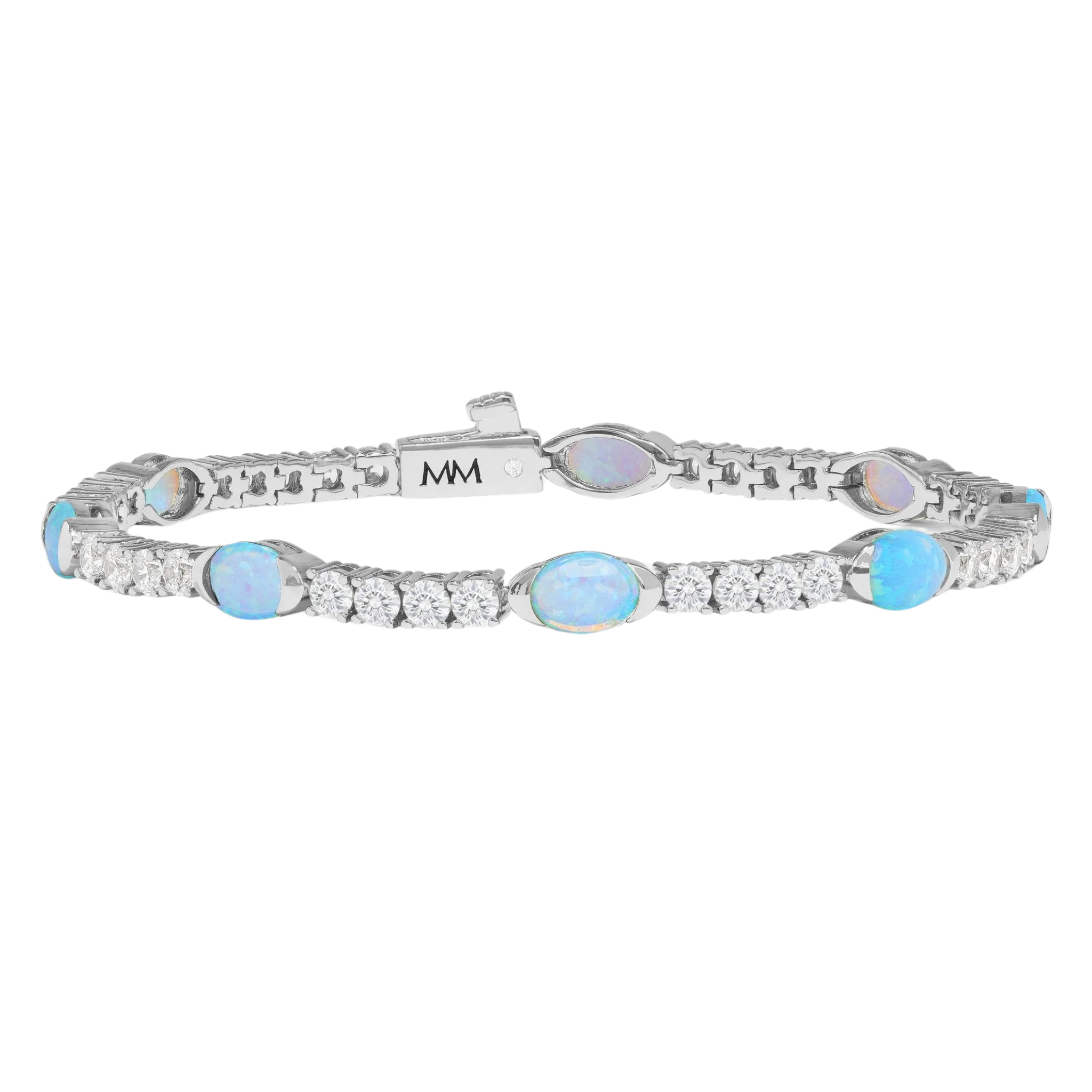 Melinda Maria Maven Tennis Bracelet featuring sparkling stones and a sleek silver design on a delicate chain.