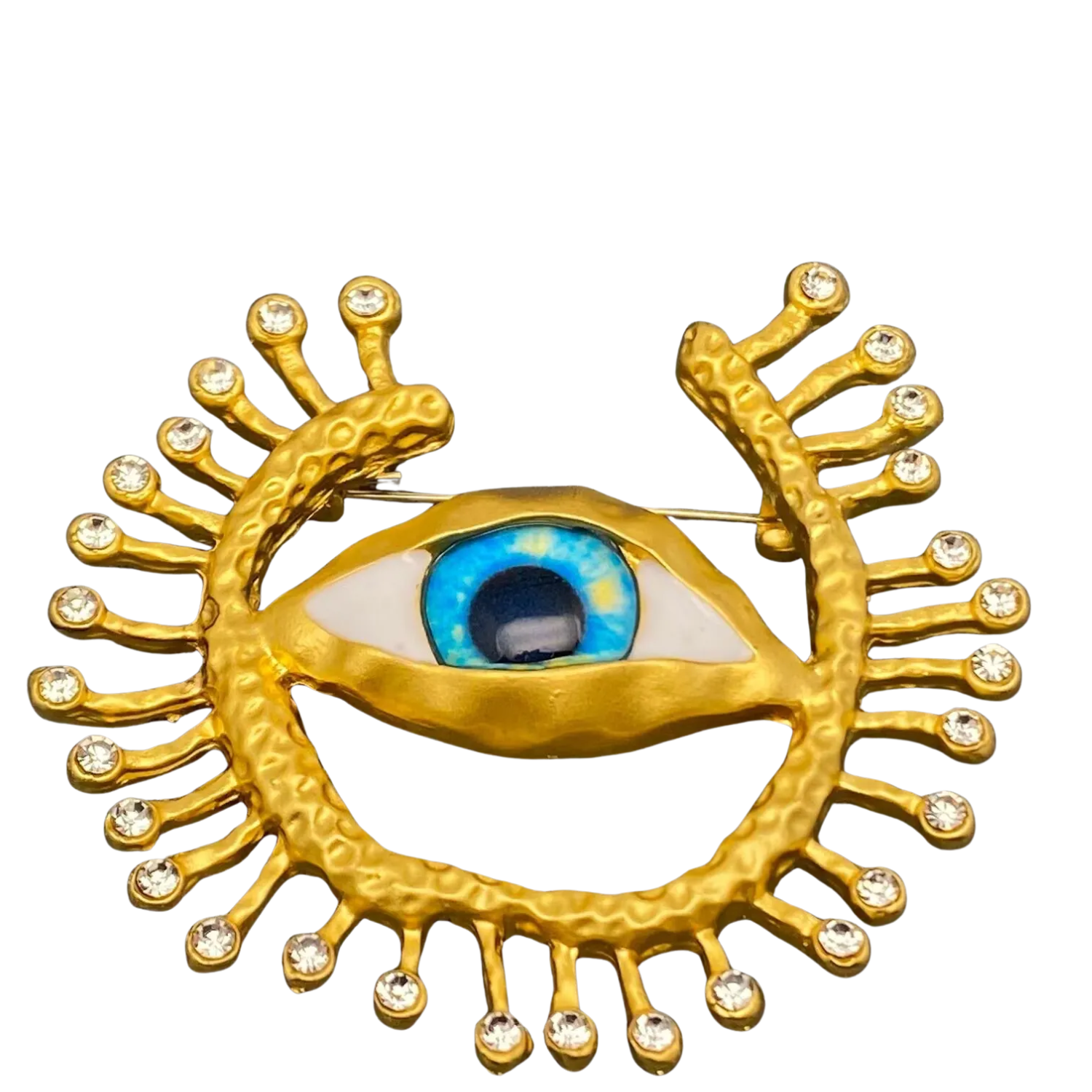 Silver Evil Eye brooch with intricate design, crafted by Private Label, featuring a protective eye motif for stylish jewelry.