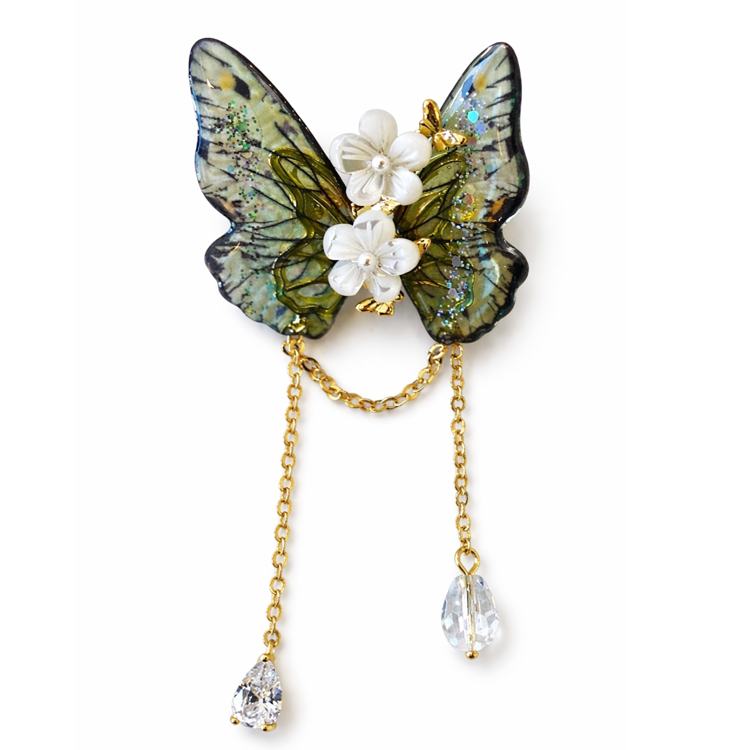 Enchanted Butterfly Chain Brooch by Private Label featuring a delicate butterfly design on a silver-tone chain.