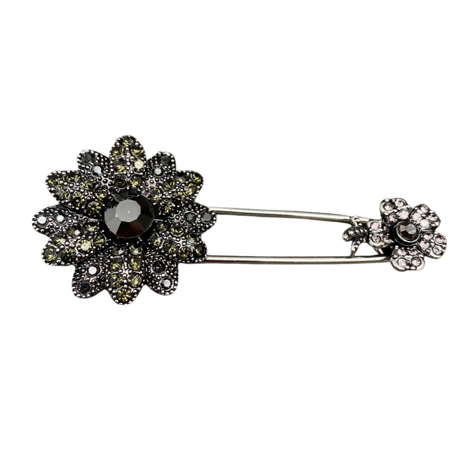 Shiny rhinestone flower brooch with intricate petal design, decorated with sparkling stones, by Private Label.