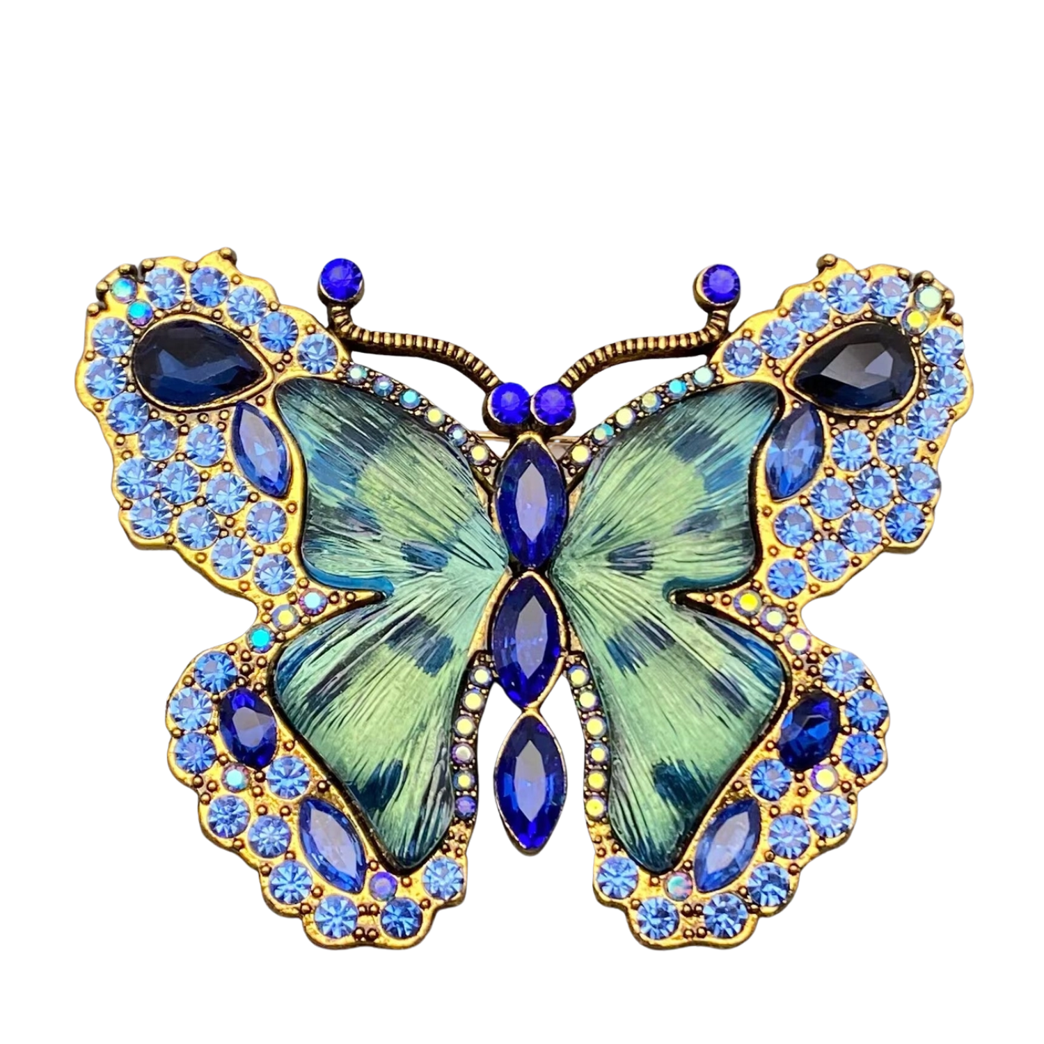 Large glass and rhinestone butterfly brooch pin with intricate details, designed by Private Label for elegant accessory style