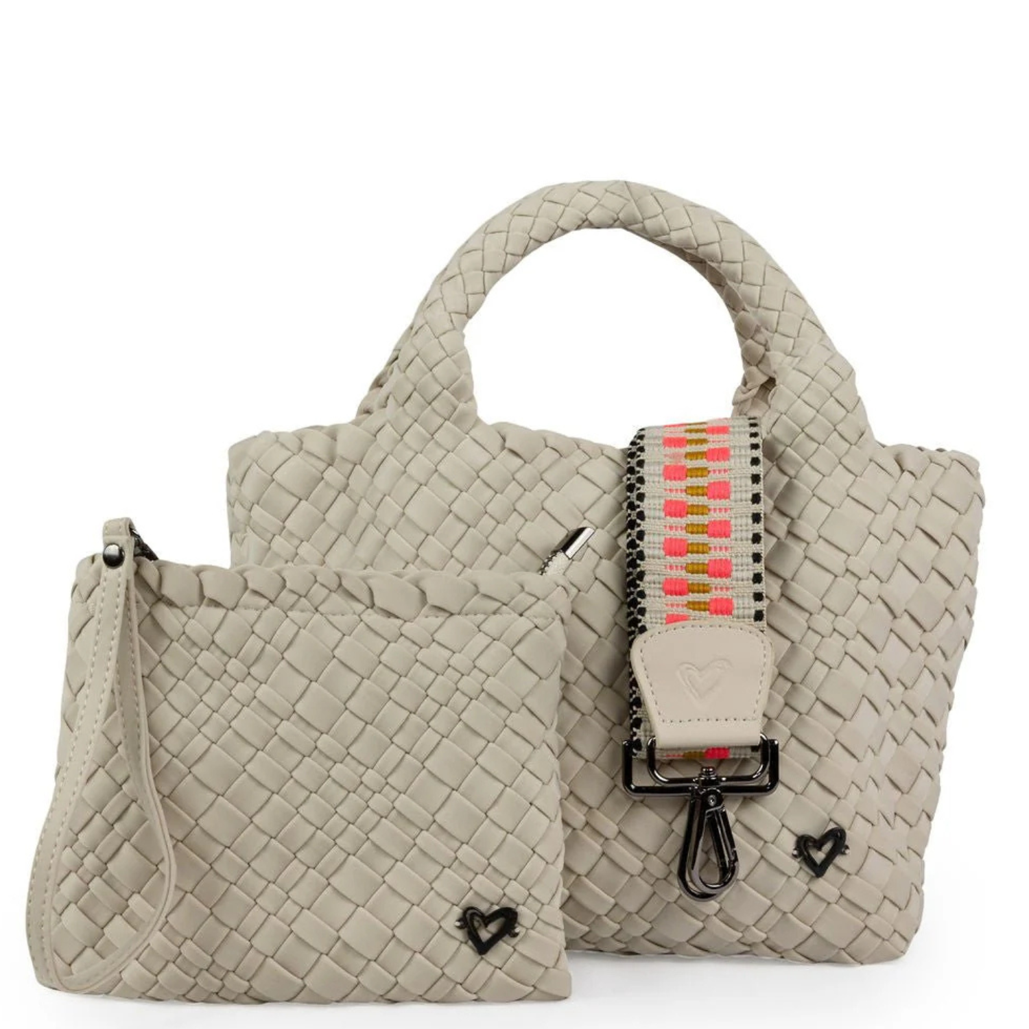 Brandon hand-woven mini tote handbag by Prenelove, featuring a natural woven design with leather handles and compact size.