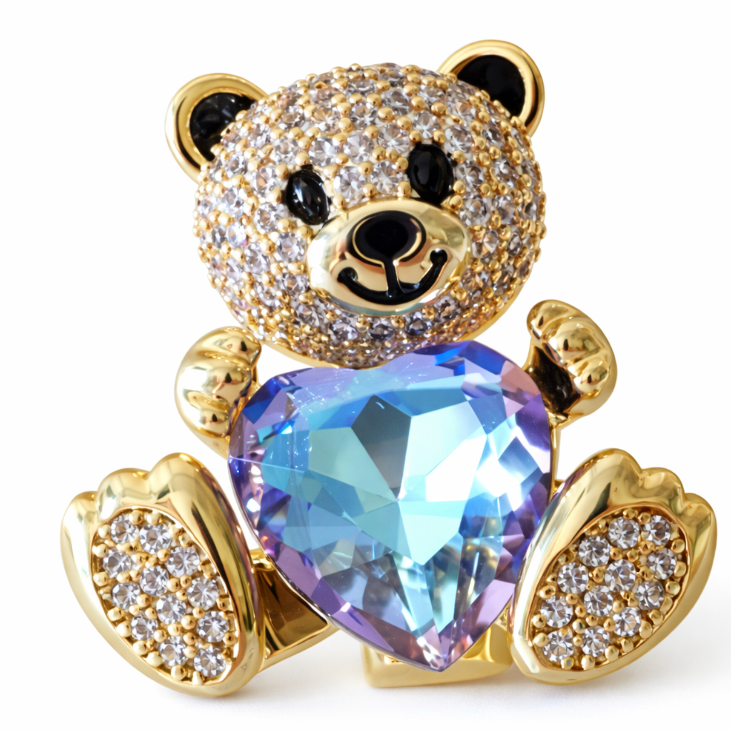 🧸 Crystal Heart Teddy Brooch