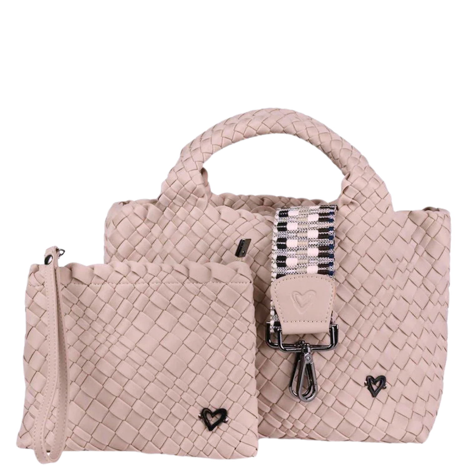 Prenelove Brandon hand-woven mini tote bag with top handles and woven texture, perfect for casual outings.