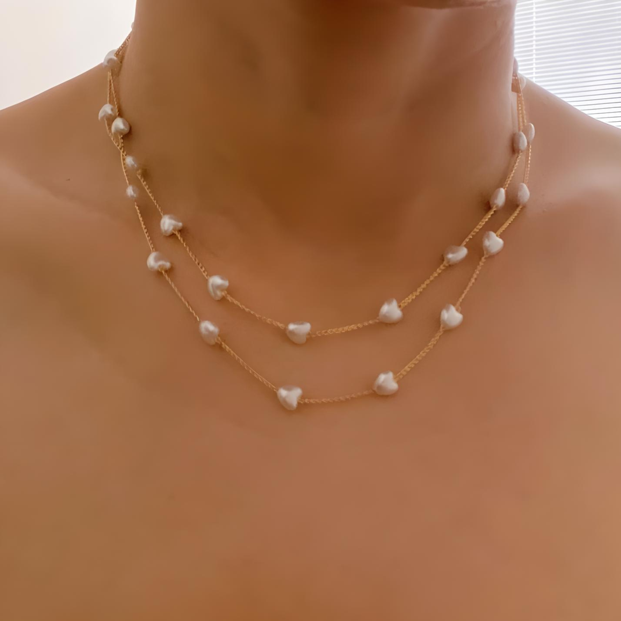 Pearl Heart Long Chain Necklace