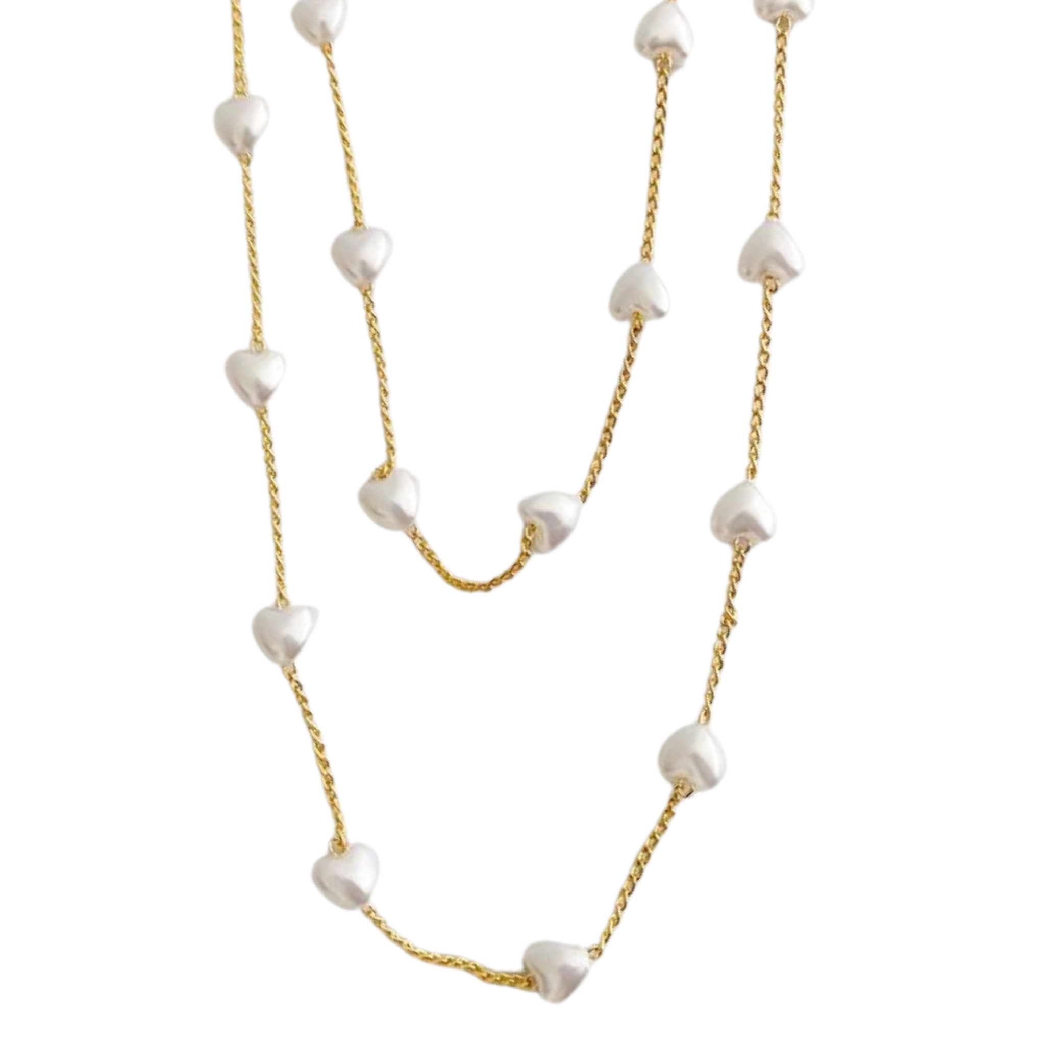 Pearl Heart Long Chain Necklace