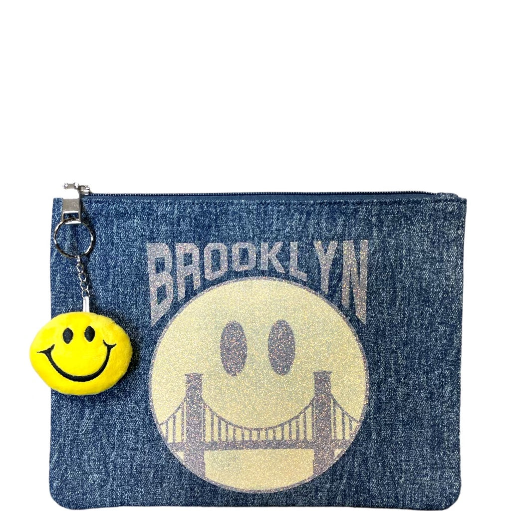 Brooklyn Smiley Face with Bridge Denim Pouch