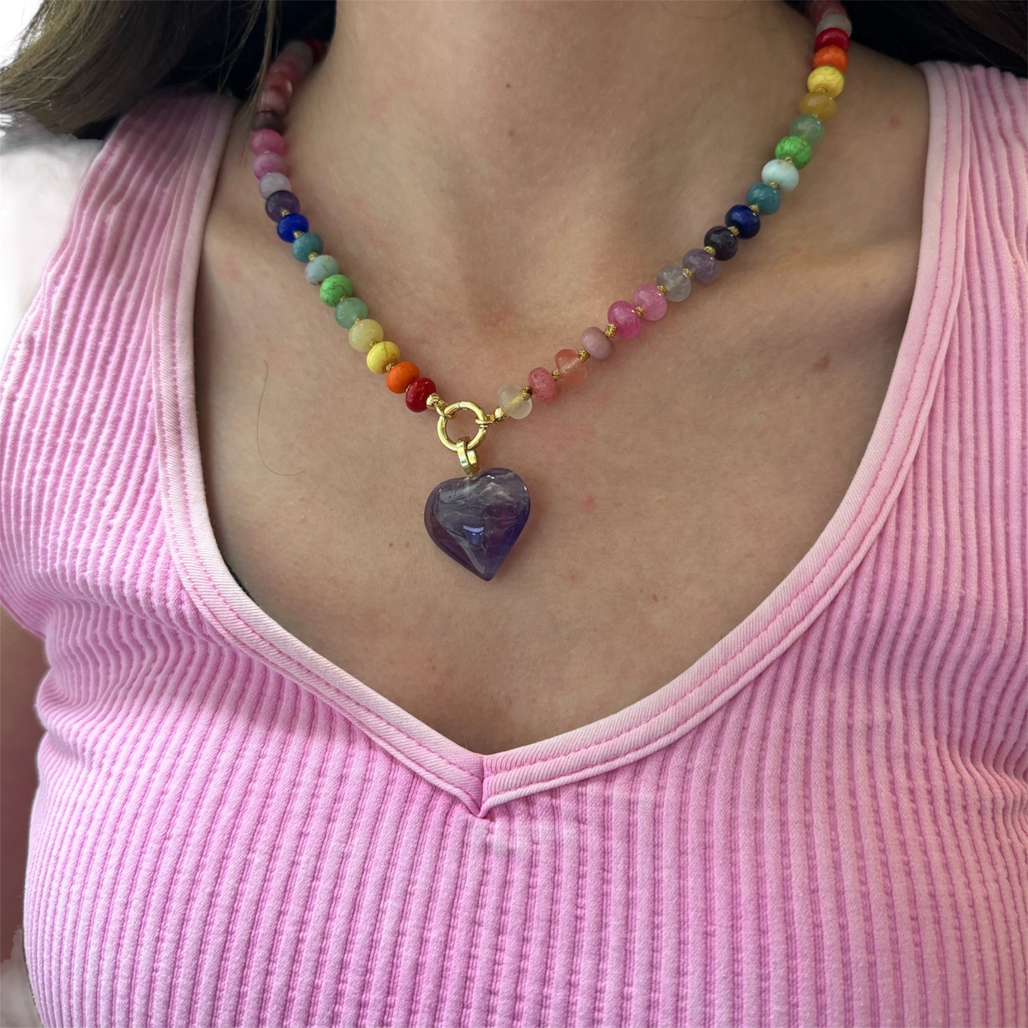 Large Gemstone Necklace with Gemstone Pendant