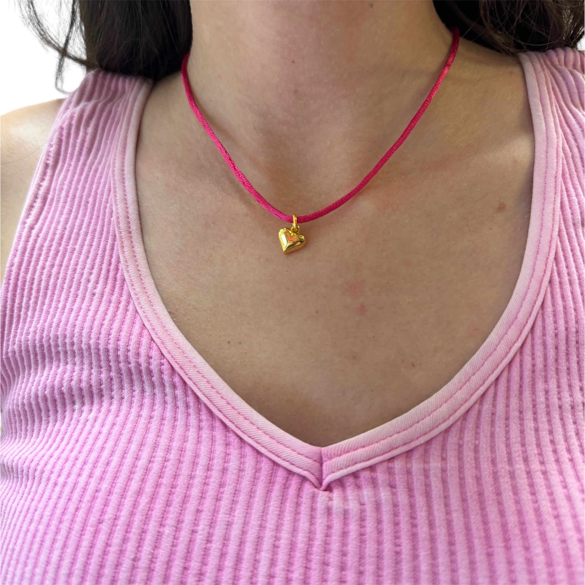 Mini Puff Heart/Silk Cord Necklace