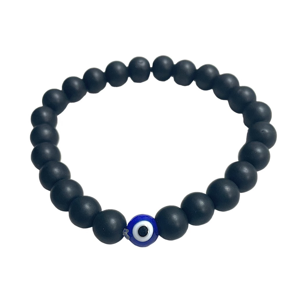 Evil Eye Natural Stone Onyx Bead Bracelet