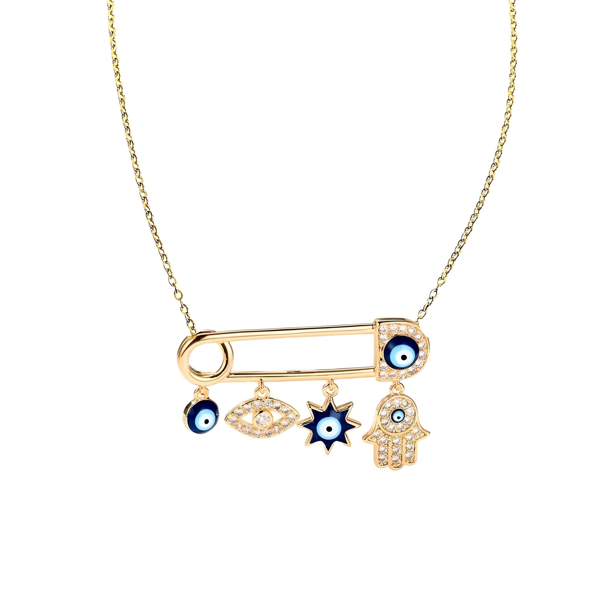 Evil Eye Safety Pin Protection Necklace