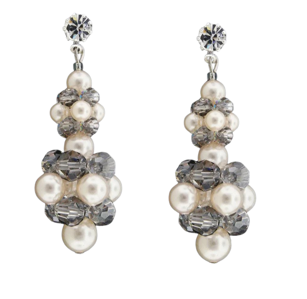 Silver & White Cluster Earrings