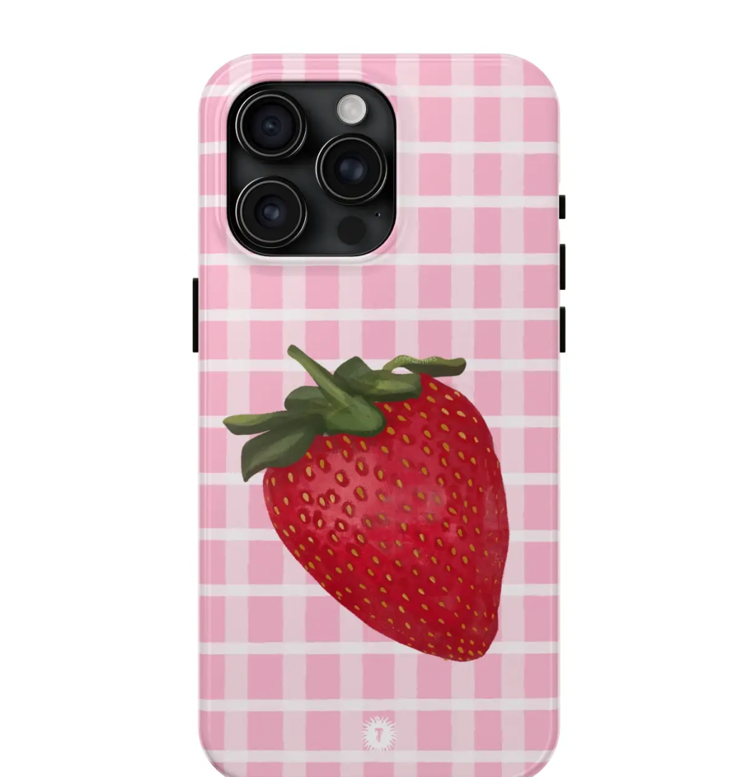 Light Pink Plaid Strawberry Painting Phone Case