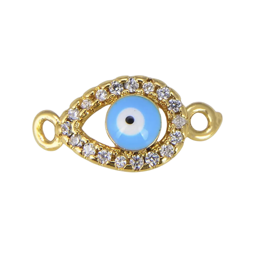 Enamel Blue Evil Eye Pave Connector