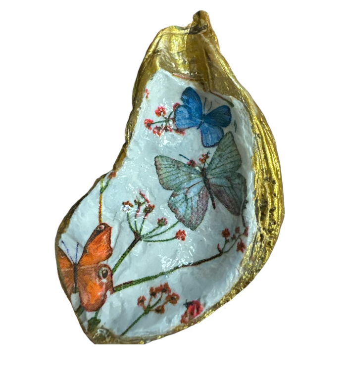 Butterfly baby Decoupage Oyster Shell Trinket Ring Dish