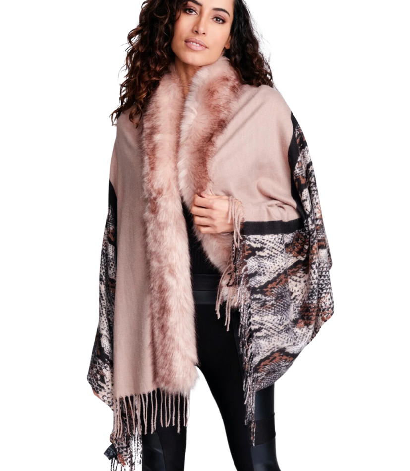 Snakeskin Print Faux Fur Scarf - Pink