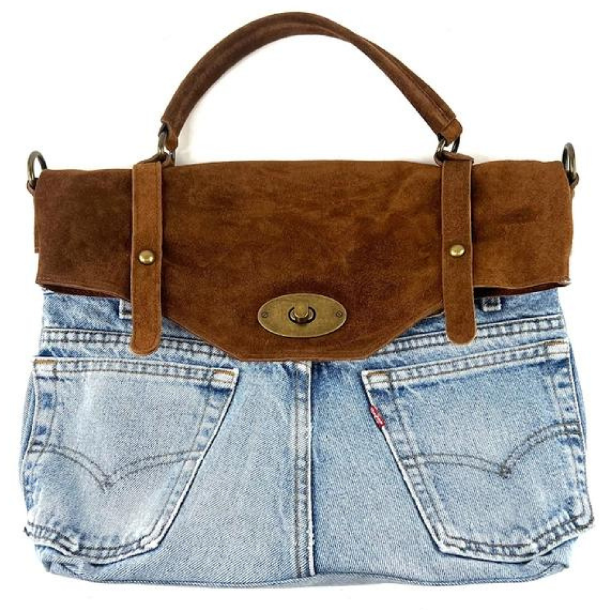 Postina Leonardo Vintage Denim Patta Suede Handbag