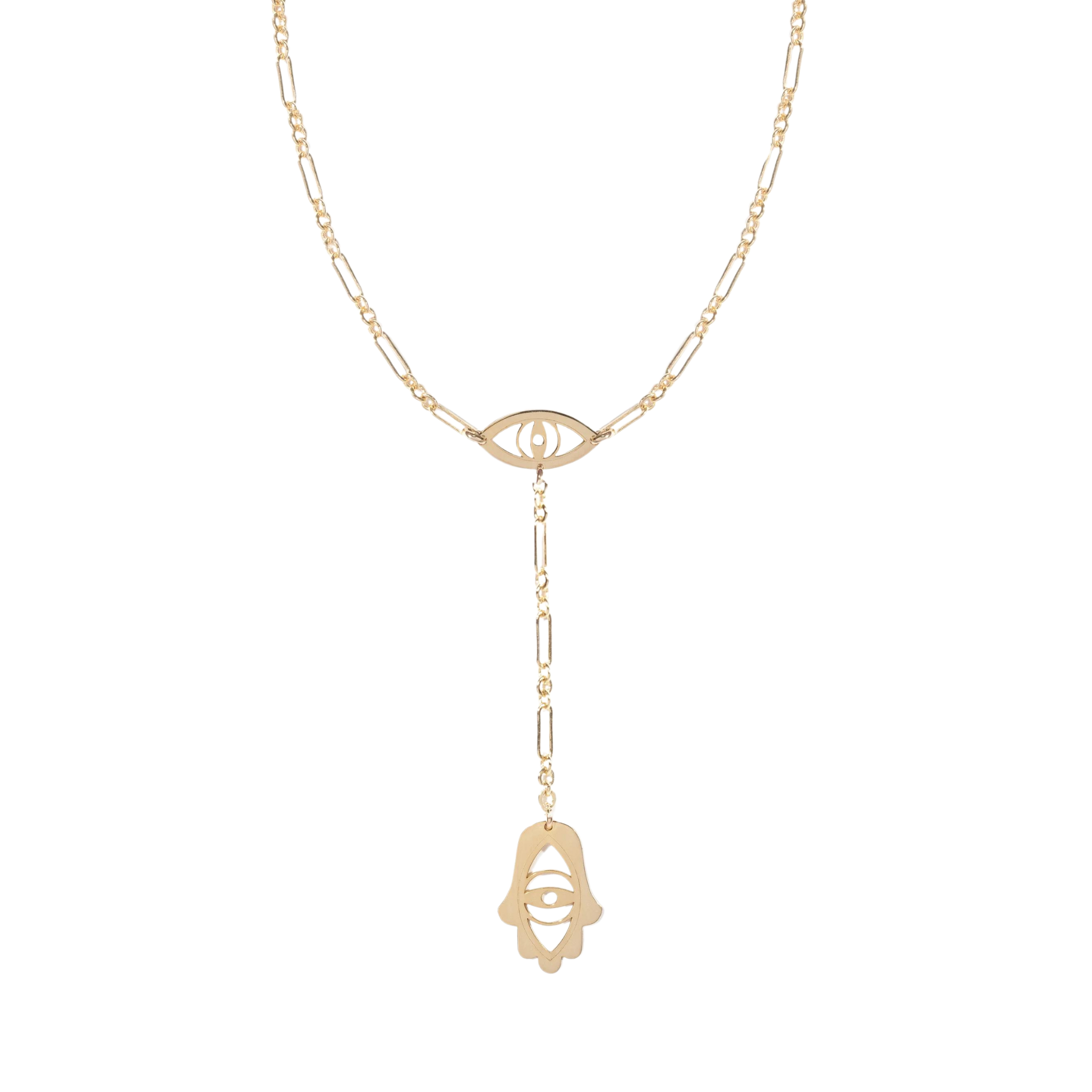 Steph Evil Eye and Hamsa Lariat Necklace