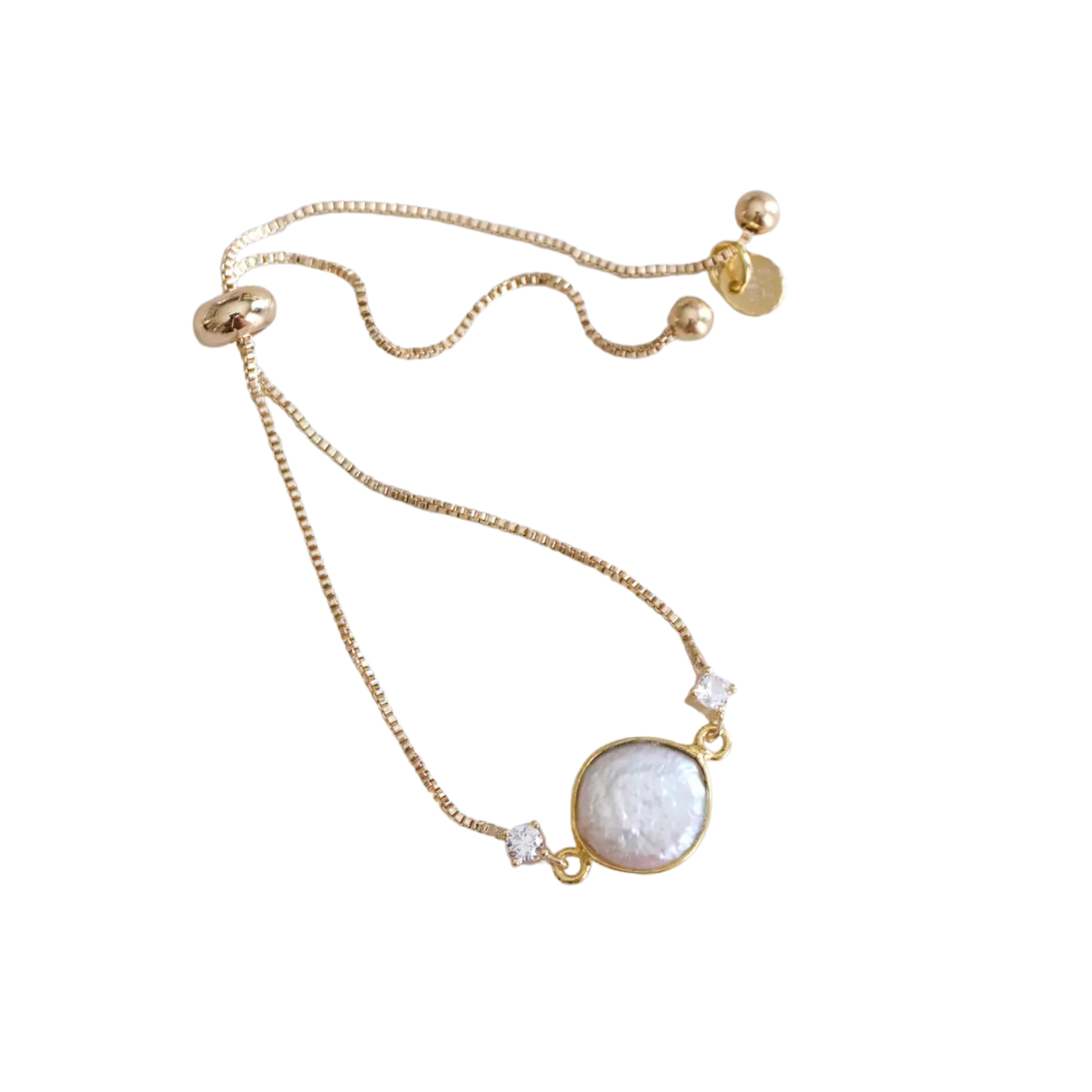 Pearl Coin Cz Adjustable Bracelet