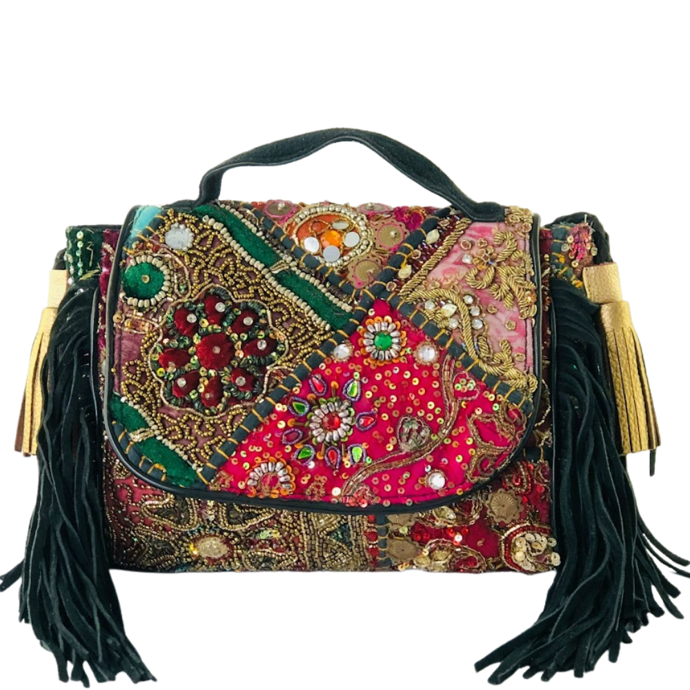 Boho Patch Fringe Handmade Crossbody Bag