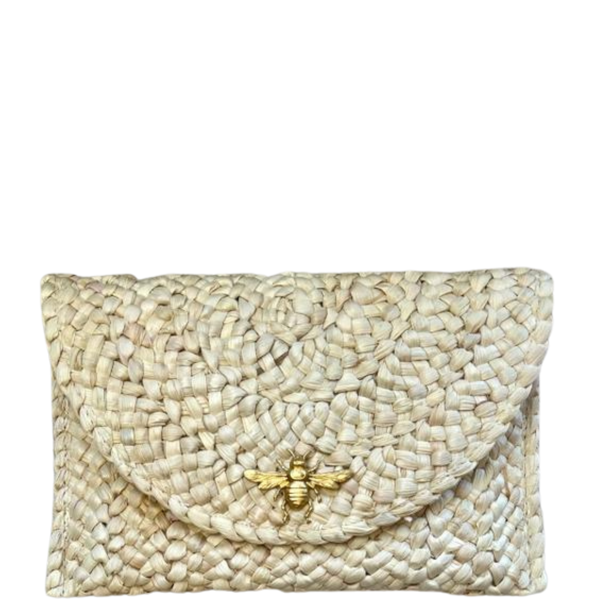 Straw Clutch with Gold Bee