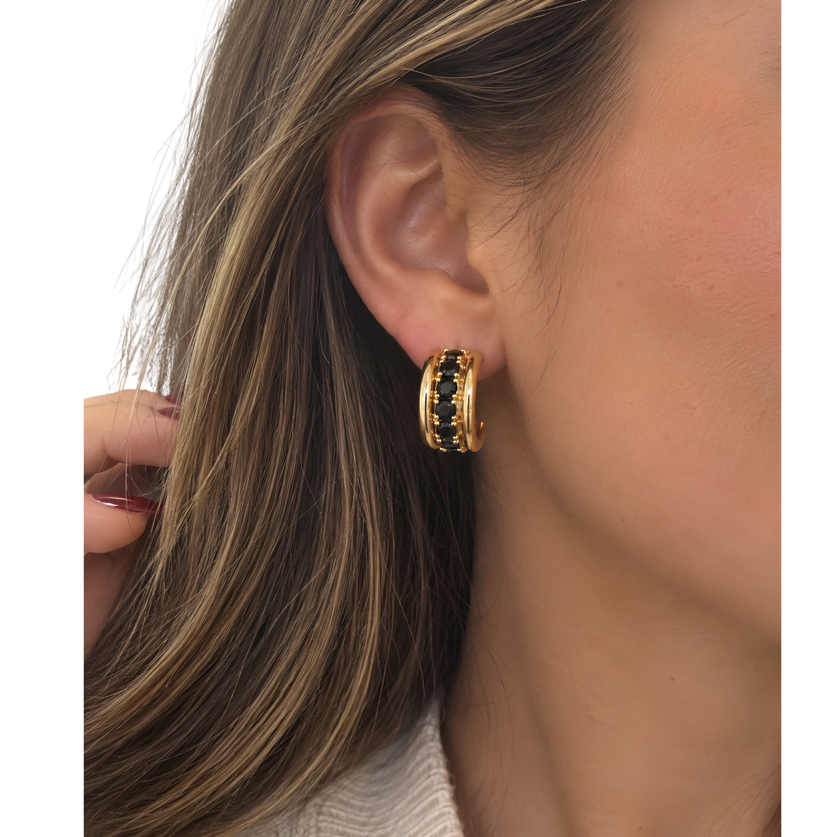 "Oh She Fancy" Smooth & Diamond Hoops - Black