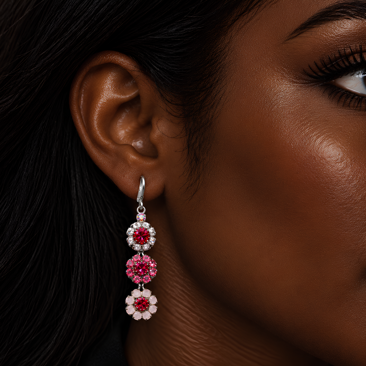 3 Flower CZ Swarovski Earring