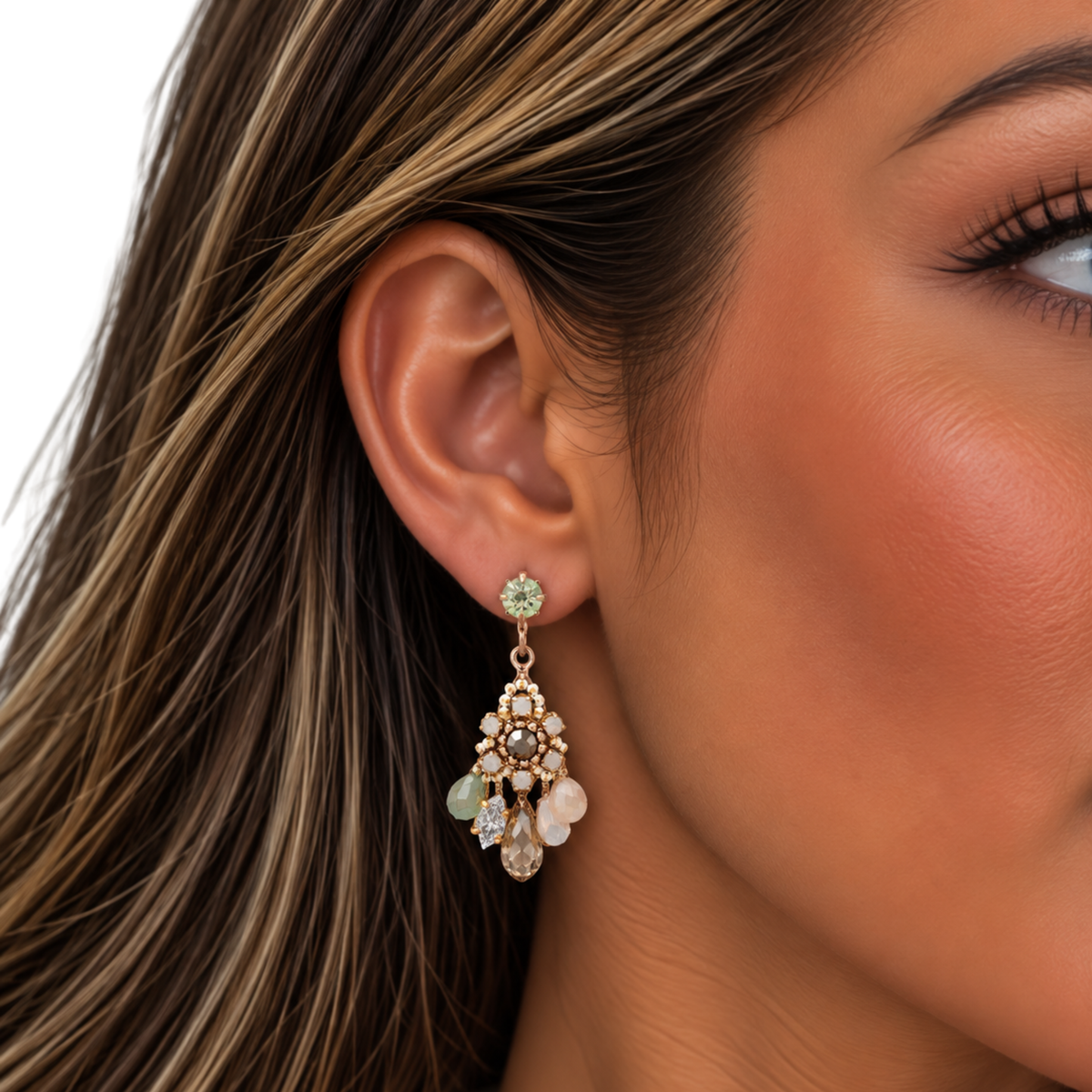 Multi-Bead and Gem Chandelier Earring