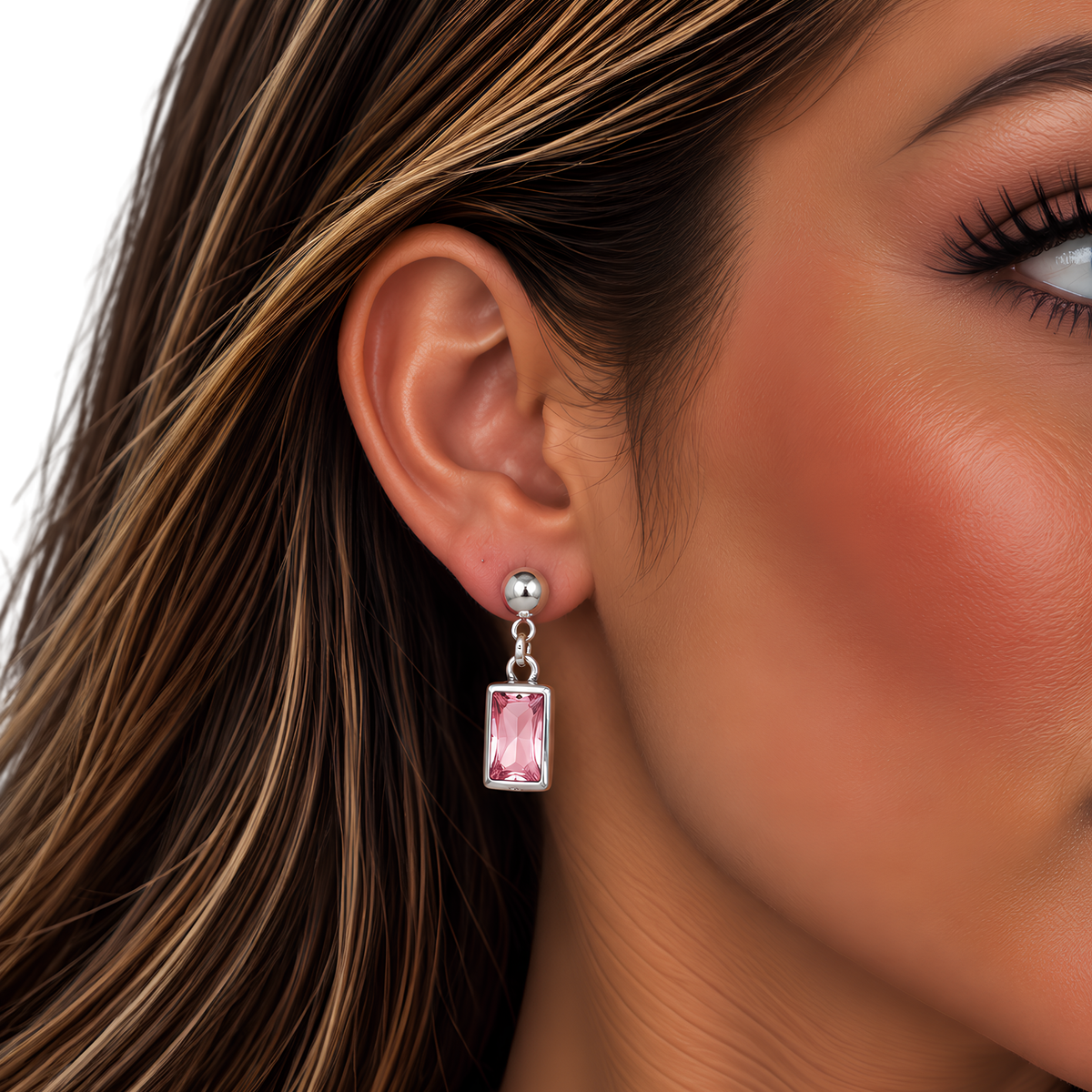 Handmade Pink Crystal Pewter Earrings