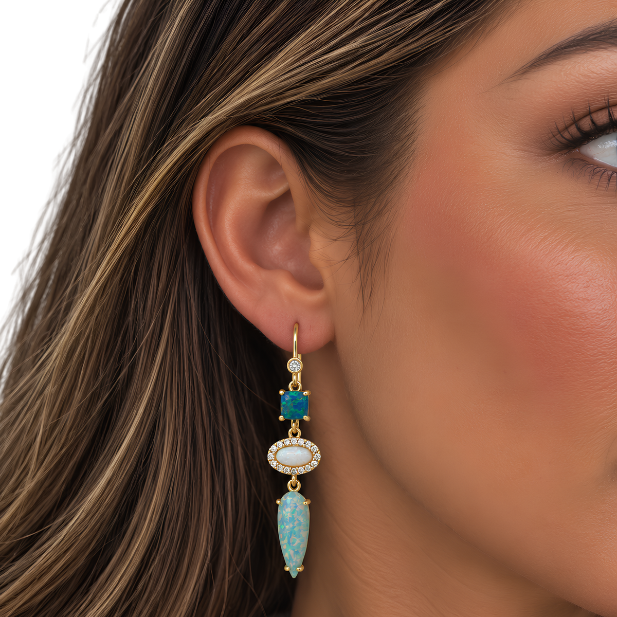 Opal Geometric Drop Earrings