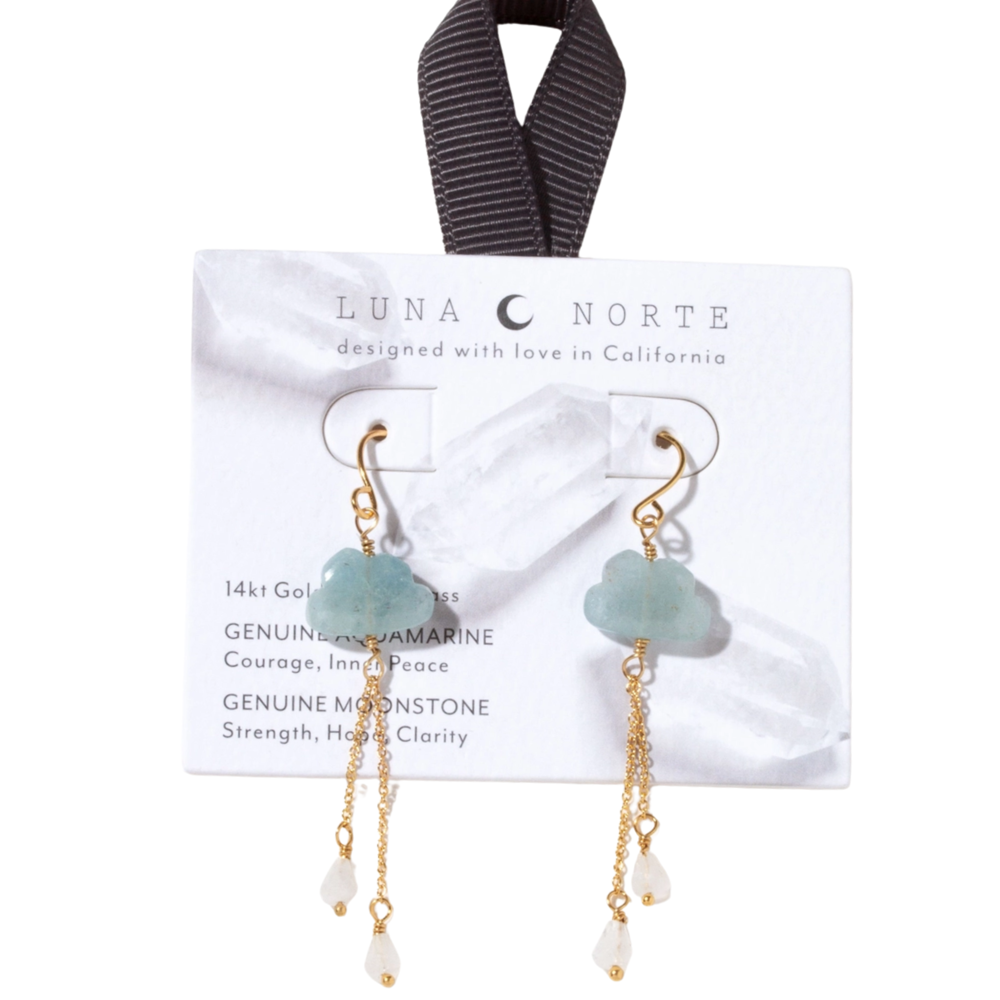 Luna Norte Cloud Nine gemstone drop earring with aquamarine, featuring a delicate gold setting and elegant teardrop design.