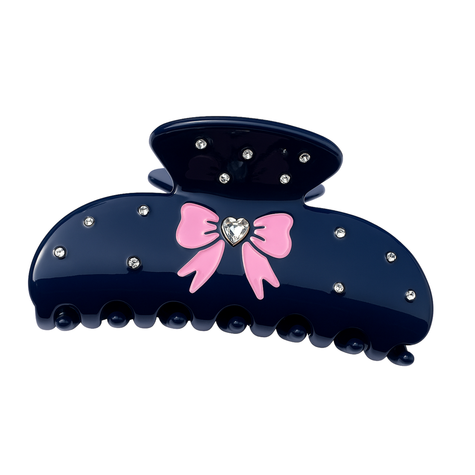 Gorgeous Navy Hair Clip with Pink Bow and Rhinestones