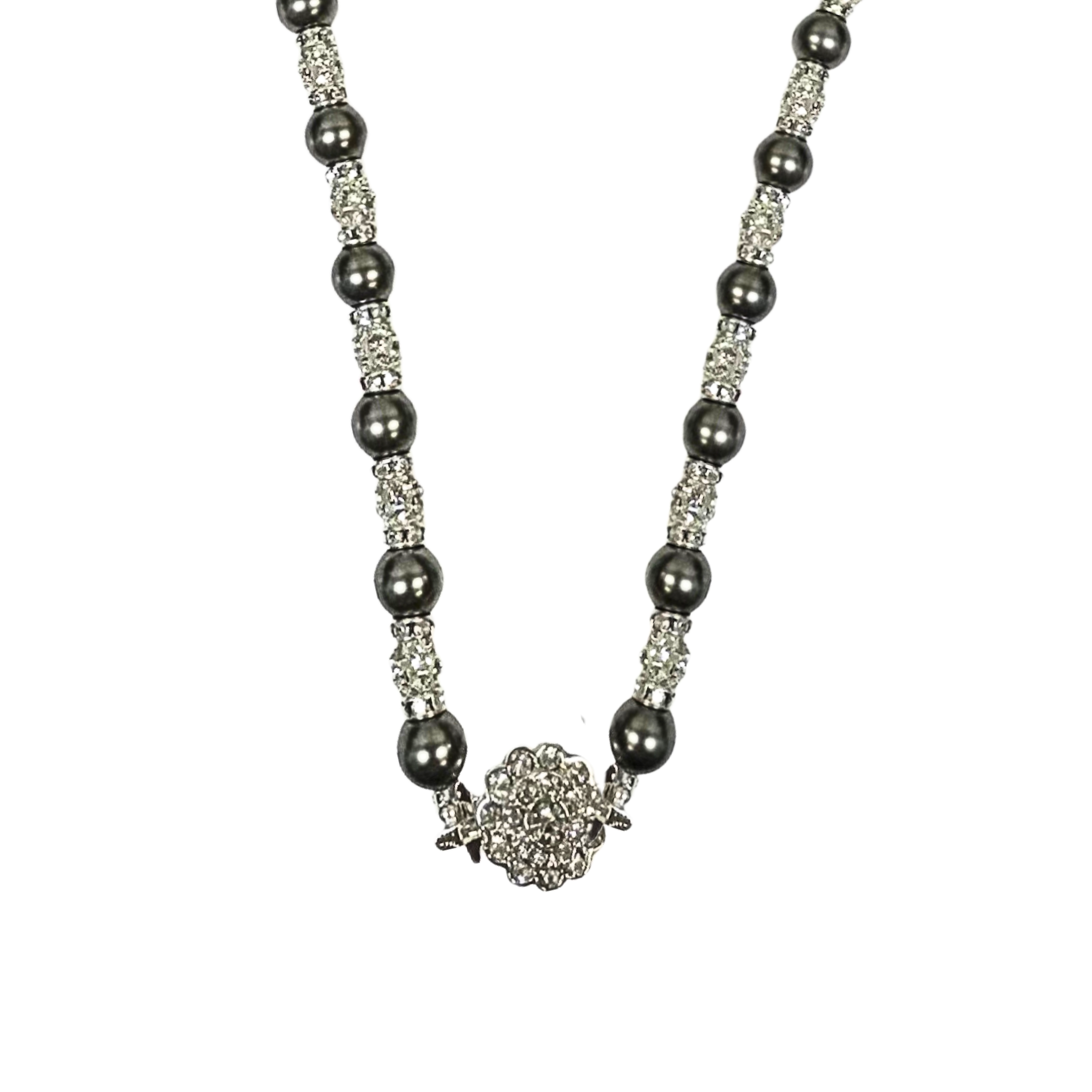 Grey pearl and cz necklace