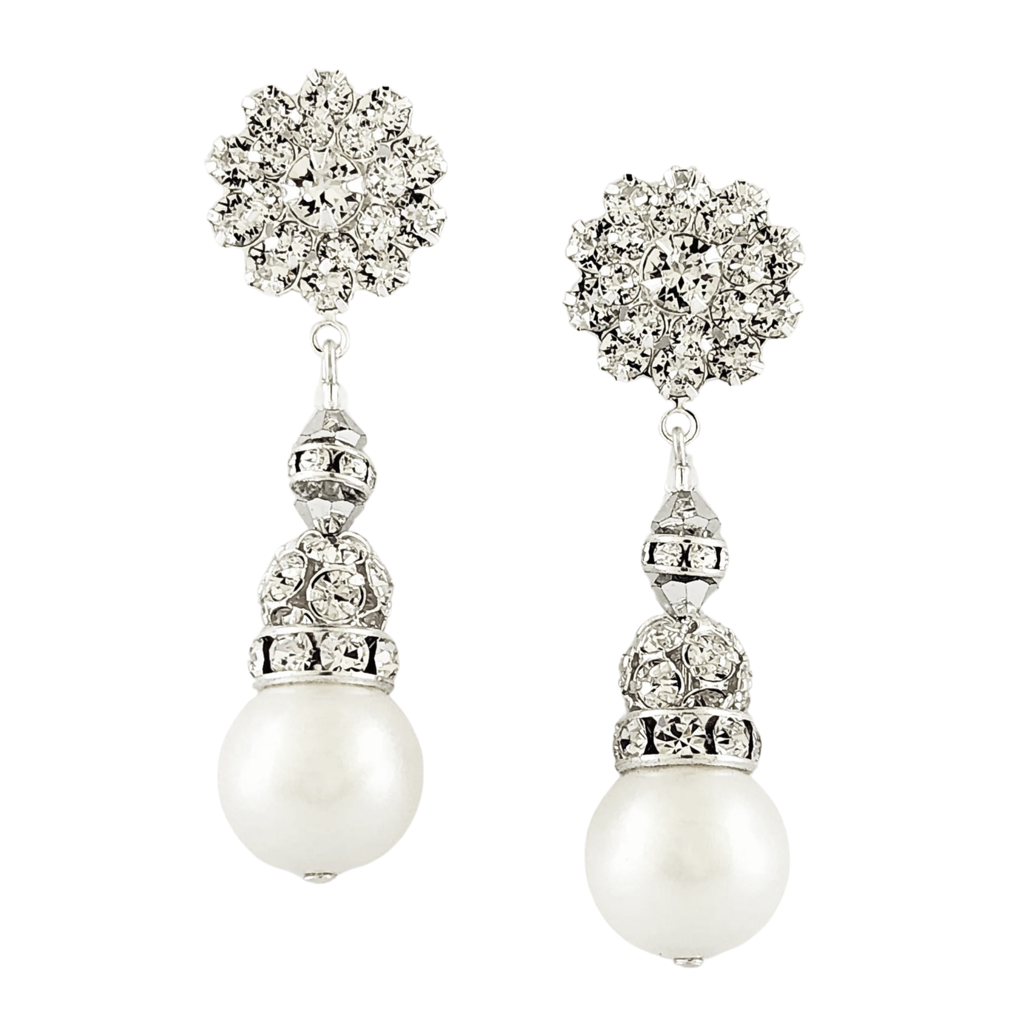 Diamond pearl drop earring