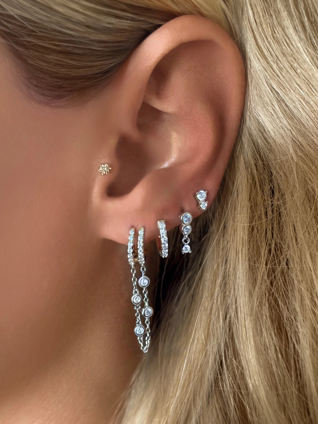 Double Dangle Chain Huggie Earring