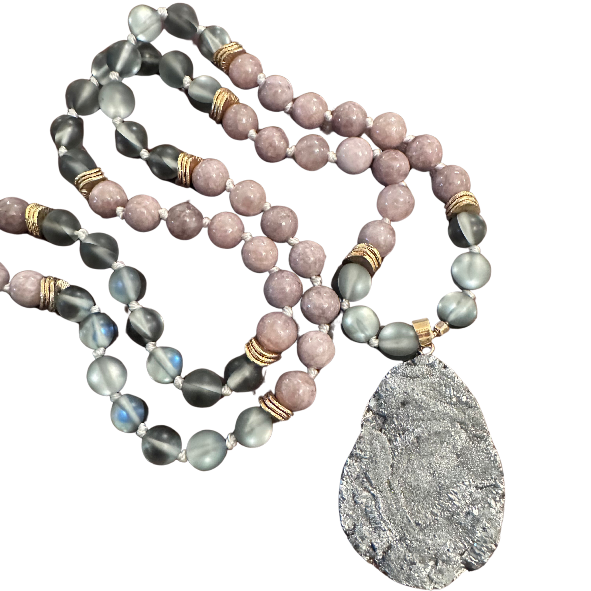 Hand Knotted gray moon necklace