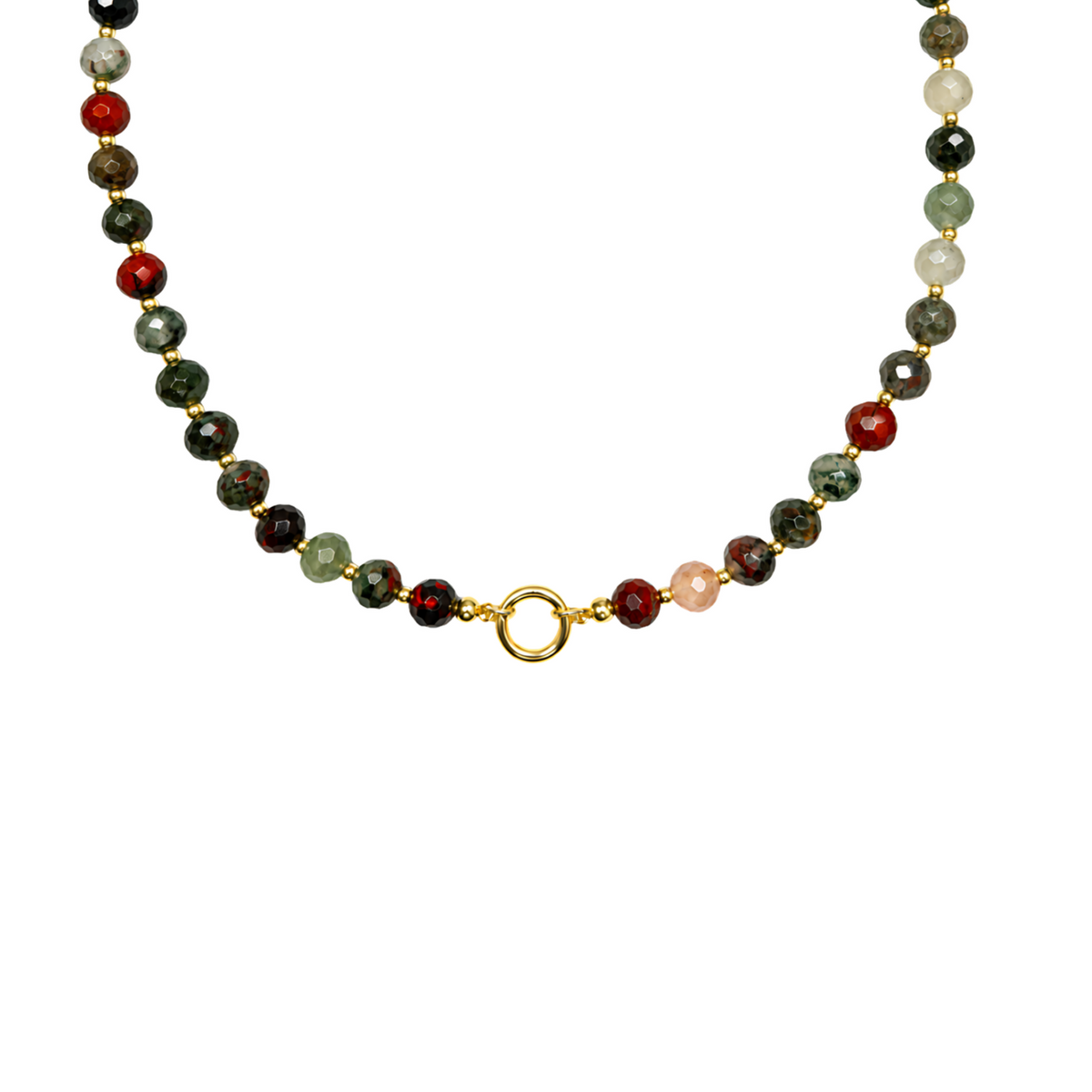 Earth-Toned Gemstone Beaded Necklace with Charm Catcher