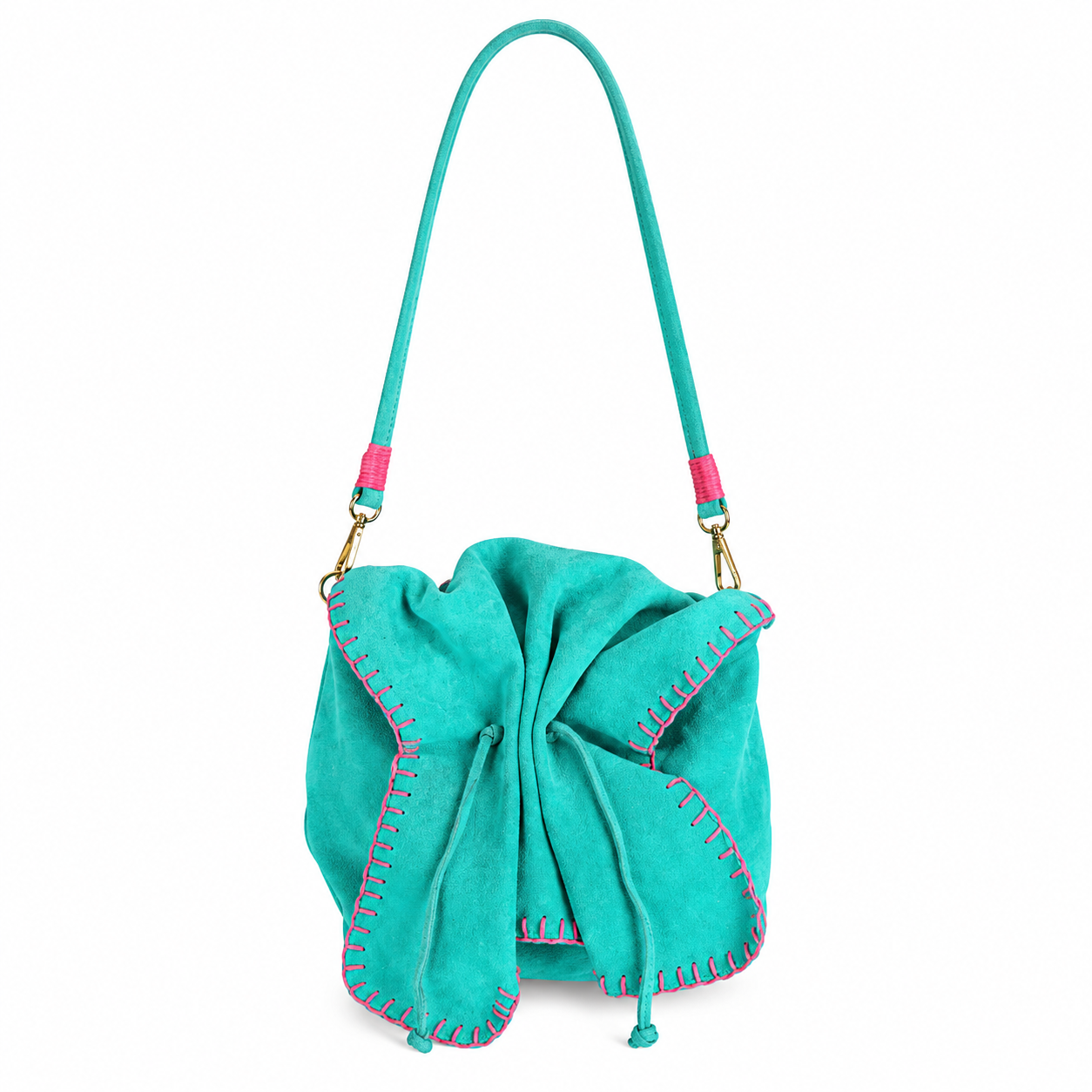 Carlos Falchi Butterfly Bag with colorful butterfly design, soft leather exterior, and adjustable shoulder strap.